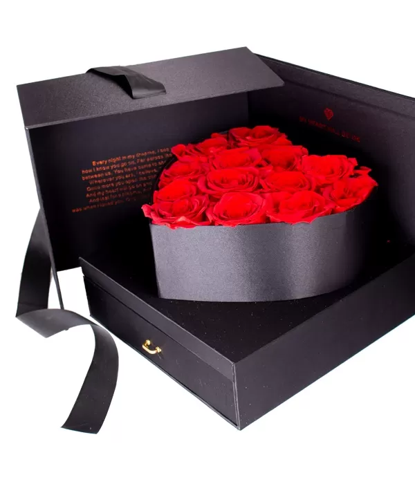 15 Rosas rojas preservadas en caja joyero - Flores Enamorados