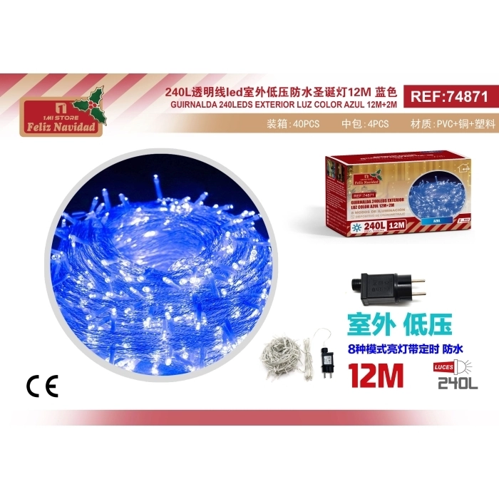 GUIRNALDA 240LEDS EXTERIOR LUZ COLOR AZUL 12M+2M GUIRNALDA 240LEDS EXTERIOR LUZ COLOR AZUL 12M+2M