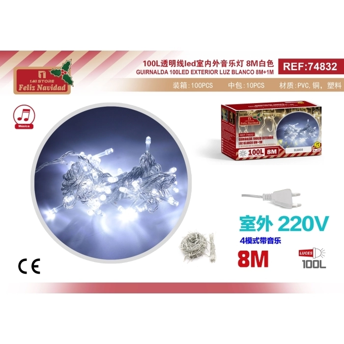 GUIRNALDA 100LED EXTERIOR LUZ BLANCO 8M+1M GUIRNALDA 100LED EXTERIOR LUZ BLANCO 8M+1M