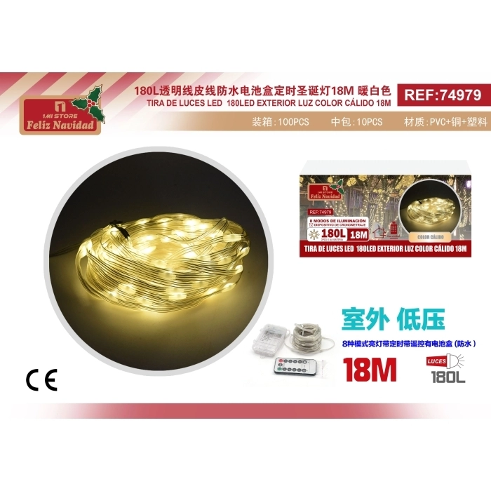 TIRA DE LUCES LED 180LED EXTERIOR LUZ COLOR CÁLIDO 18M TIRA DE LUCES LED 180LED EXTERIOR LUZ COLOR CÁLIDO 18M