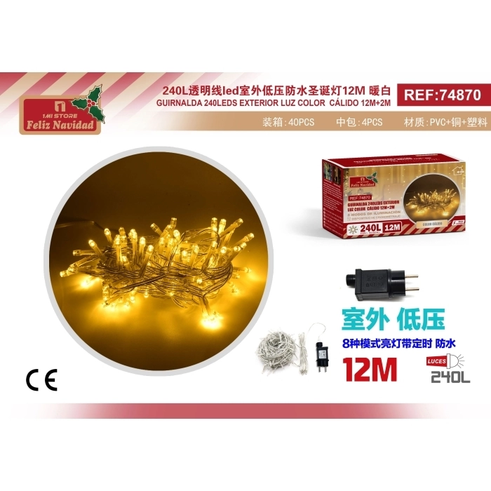 GUIRNALDA 240LEDS EXTERIOR LUZ COLOR CÁLIDO 12M+2M GUIRNALDA 240LEDS EXTERIOR LUZ COLOR CÁLIDO 12M+2M
