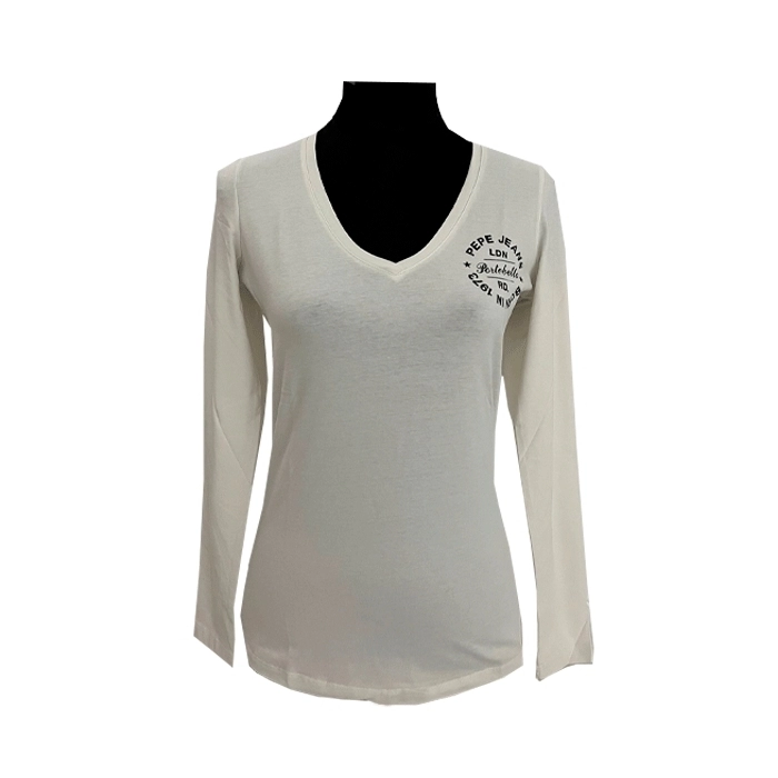 Camiseta Cuello en V Blanco Roto Camiseta Cuello en V Blanco Roto