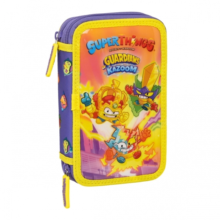 Plumier Doble SuperThings Guardians of Kazoom Morado Amarillo (28 piezas)