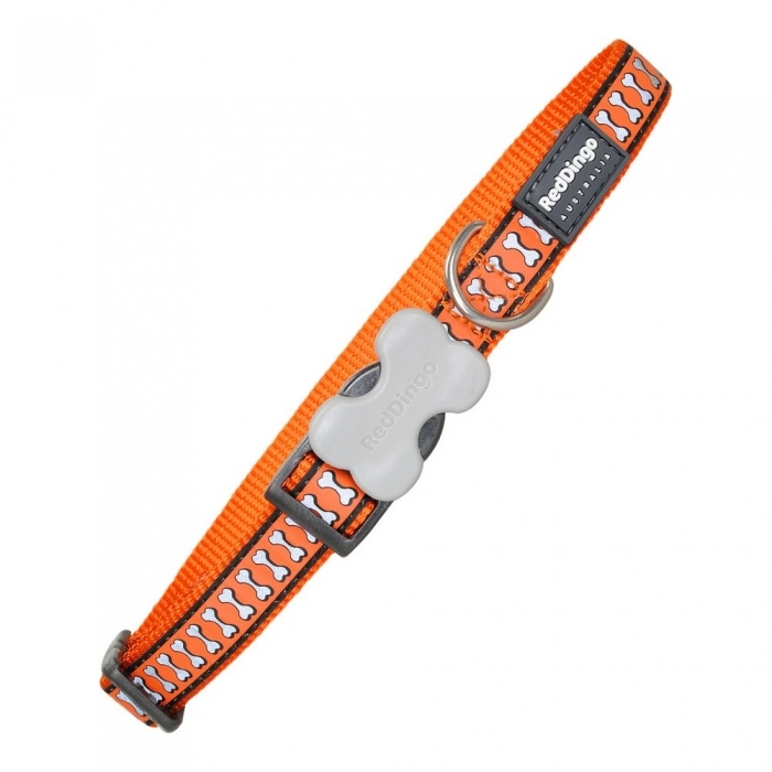 Collar para Perro Red Dingo Hueso Reflectante Naranja (2,5 x 41-63 cm)