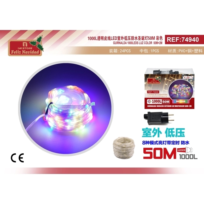 GUIRNALDA 1000LEDS EXTERIOR LUZ MULTICOLOR 50M+2M GUIRNALDA 1000LEDS EXTERIOR LUZ MULTICOLOR 50M+2M