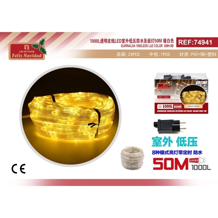 GUIRNALDA 1000LEDS EXTERIOR LUZ COLOR CÁLIDO 50M+2M GUIRNALDA 1000LEDS EXTERIOR LUZ COLOR CÁLIDO 50M+2M