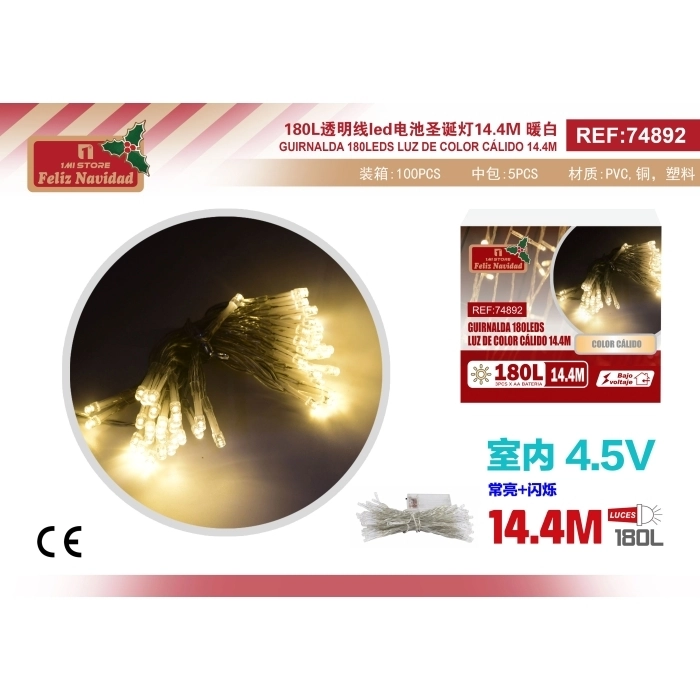 GUIRNALDA 180LEDS LUZ DE COLOR CÁLIDO 14.4M GUIRNALDA 180LEDS LUZ DE COLOR CÁLIDO 14.4M