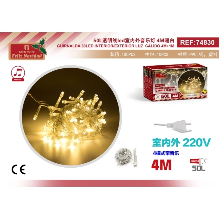 GUIRNALDA 50LED INTERIOR/EXTERIOR LUZ CÁLIDO 4M+1M GUIRNALDA 50LED INTERIOR/EXTERIOR LUZ CÁLIDO 4M+1M