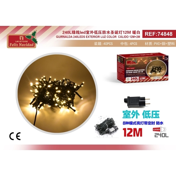 GUIRNALDA 240LEDS EXTERIOR LUZ COLOR CÁLIDO 12M+2M GUIRNALDA 240LEDS EXTERIOR LUZ COLOR CÁLIDO 12M+2M