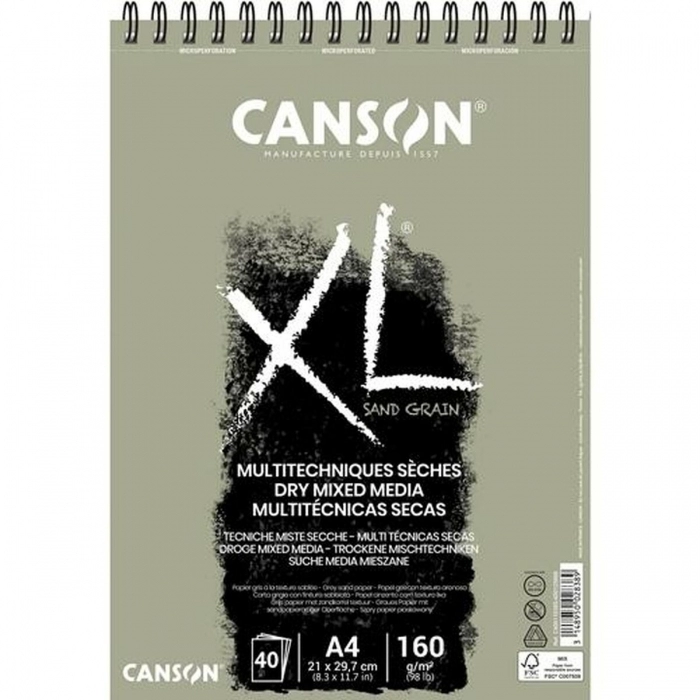 Bloc de dibujo Canson Touch XL Gris 160 g 40 Hojas 5 Unidades Espiral (210 x 297