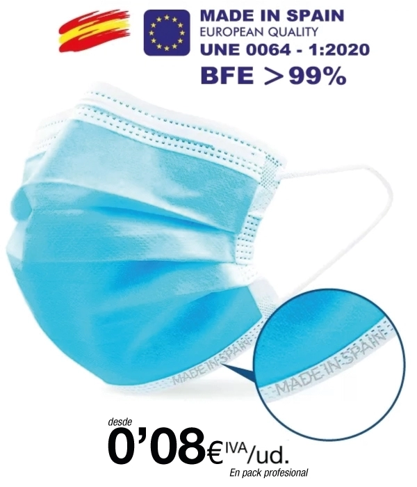 Mascarillas Higienicas tres Capas BFE >99% Calidad Premium Mascarillas Higienicas tres Capas BFE >99% Calidad Premium
