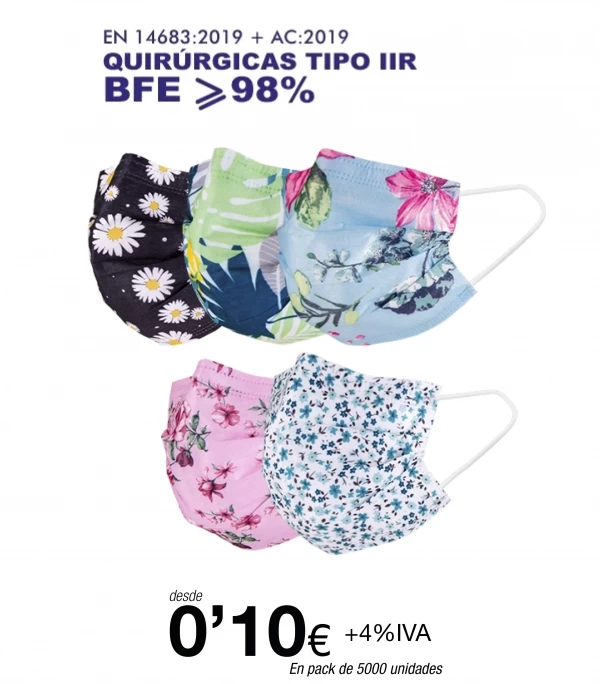 Mascarillas Quirúrgicas Tipo IIR 3 capas Estampado Floral