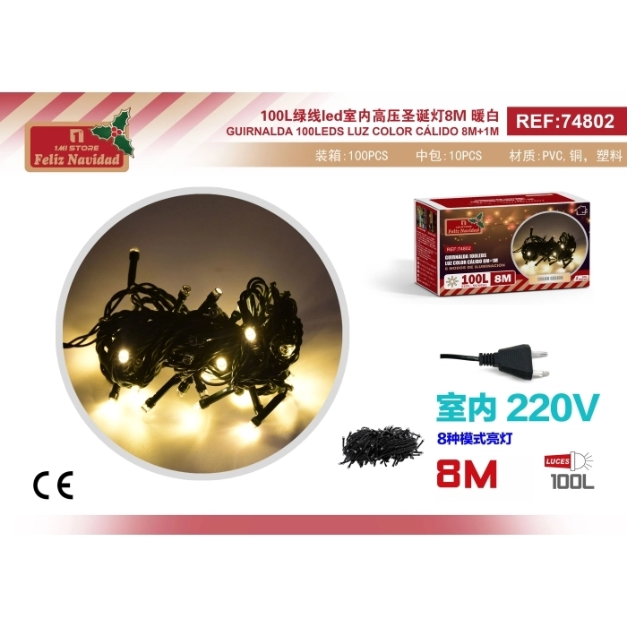 GUIRNALDA 100LEDS LUZ COLOR CÁLIDO 8M+1M GUIRNALDA 100LEDS LUZ COLOR CÁLIDO 8M+1M