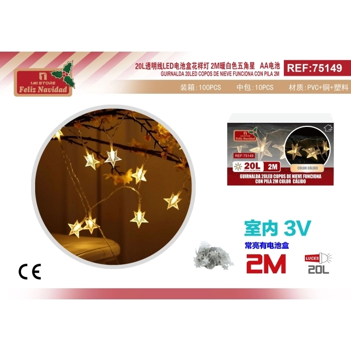 GUIRNALDA 20LED COPOS DE NIEVE FUNCIONA CON PILA 2M COLOR CÁLIDO GUIRNALDA 20LED COPOS DE NIEVE FUNCIONA CON PILA 2M COLOR CÁLIDO