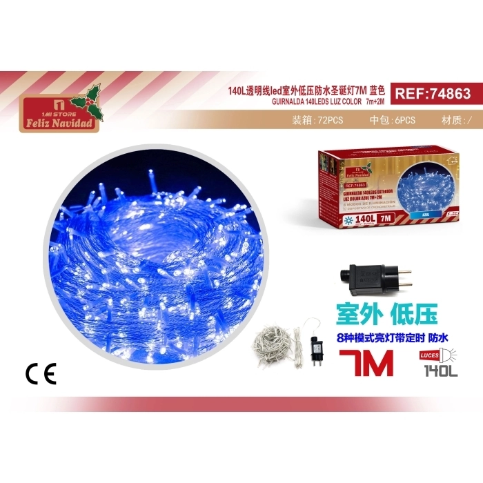 GUIRNALDA 140LEDS EXTERIOR LUZ COLOR AZUL 7M+2M GUIRNALDA 140LEDS EXTERIOR LUZ COLOR AZUL 7M+2M