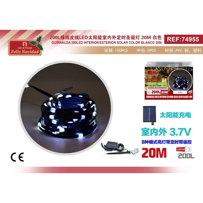 GUIRNALDA 200LED INTERIOR/EXTERIOR SOLAR COLOR BLANCO 20M