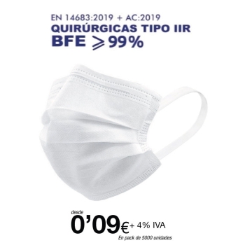 Mascarillas quirúrgicas Blancas tipo IIR de 3 Capas (certificación sanitaria) Mascarillas quirúrgicas Blancas tipo IIR de 3 Capas (certificación sanitaria)