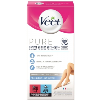 Veet Pure Bandas de Cera Depilatoria para piernas y cuerpo Pieles Sensibles Veet Pure Bandas de Cera Depilatoria para piernas y cuerpo Pieles Sensibles