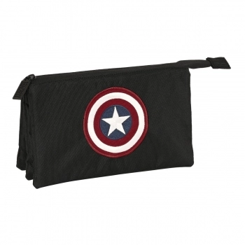 Portatodo Triple Capitán América Negro (22 x 12 x 3 cm)
